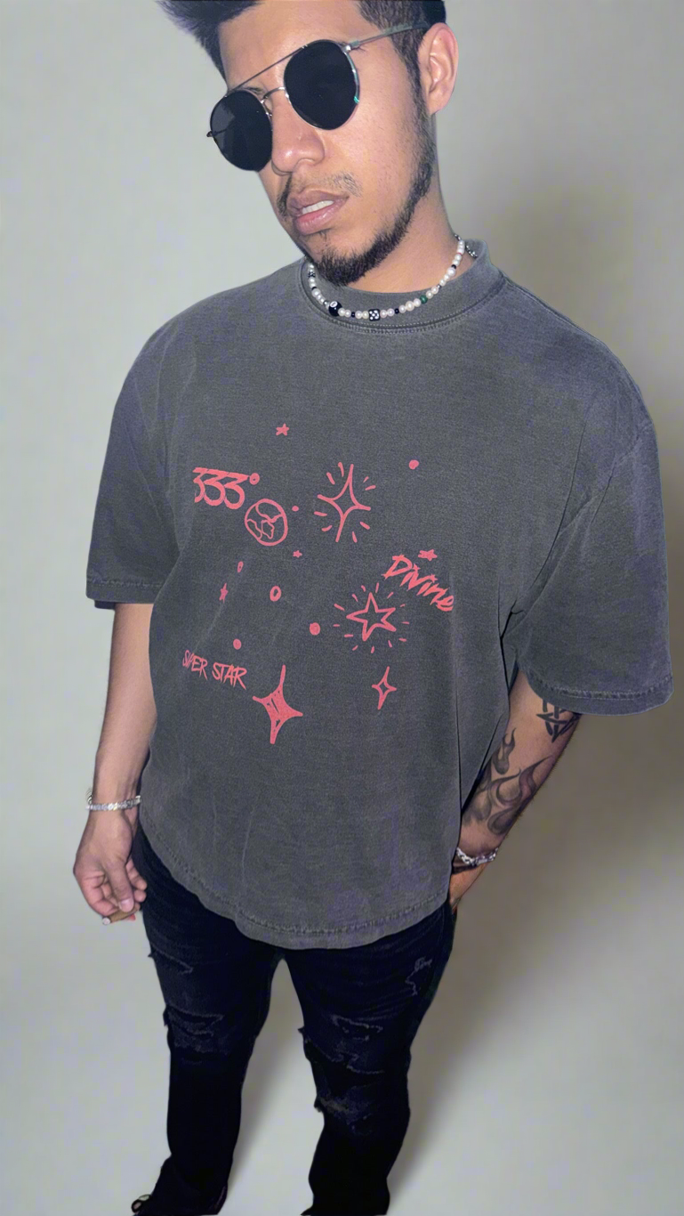 DIVINE FRONT AND BACK Men's Oversized Drop-Shoulder Crewneck T-Shirt