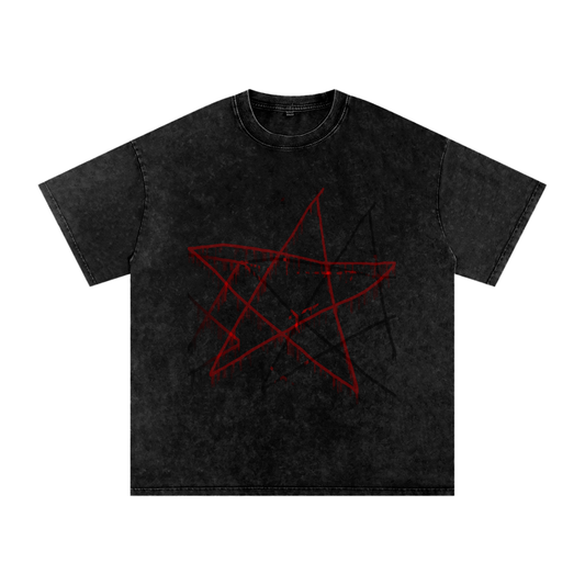 FOR STARS ONLY FRONT AND BACK Snow Washed Oversized Cotton T-Shirt
